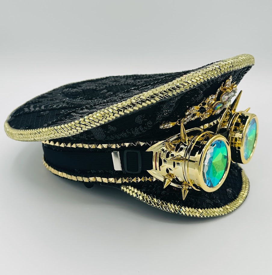 Black & Gold Sequenced Captain Hat